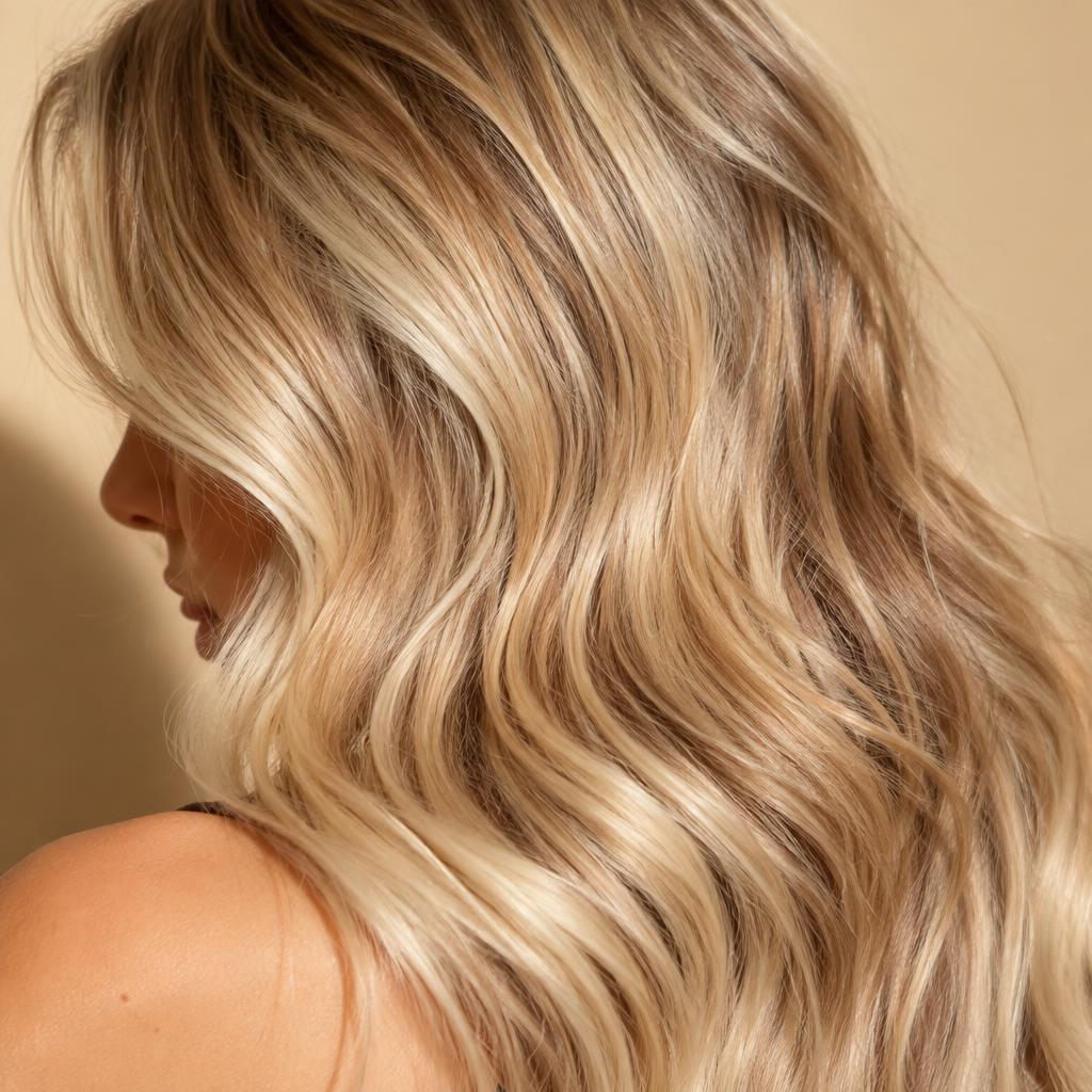 Dimensional blonde highlights with soft waves